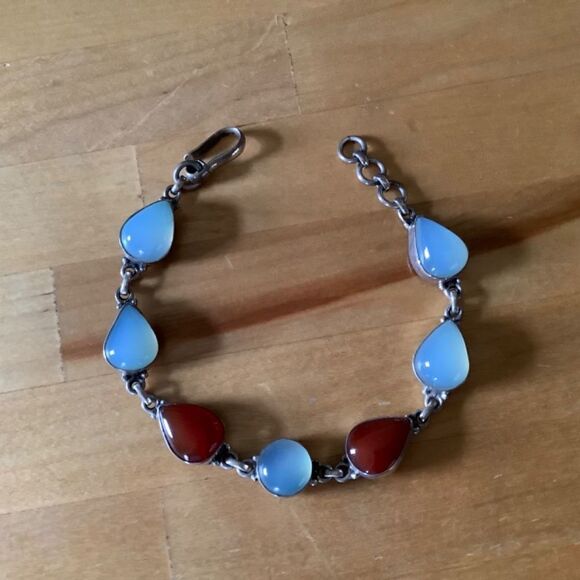 sterling SILVER 925 CARNELIAN/MILKY AQUAMARINE BRACELET - Picture 2 of 8